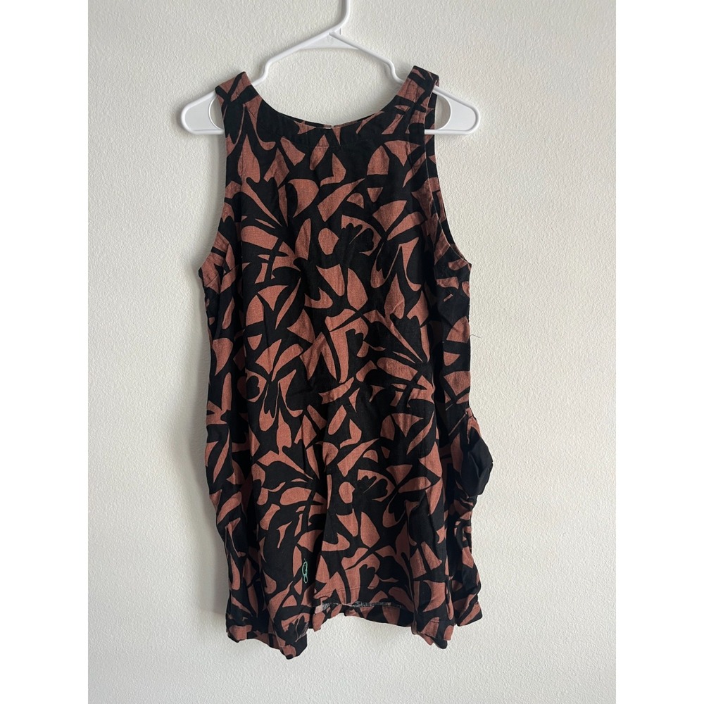 A New Day Mini Shift Dress Womens XL Brown Black Abstract Print Keyhole Back‎